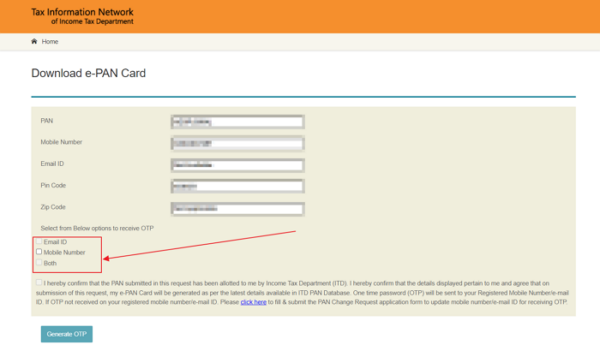 Selecting Verification Option To Download E-PAN From NSDL